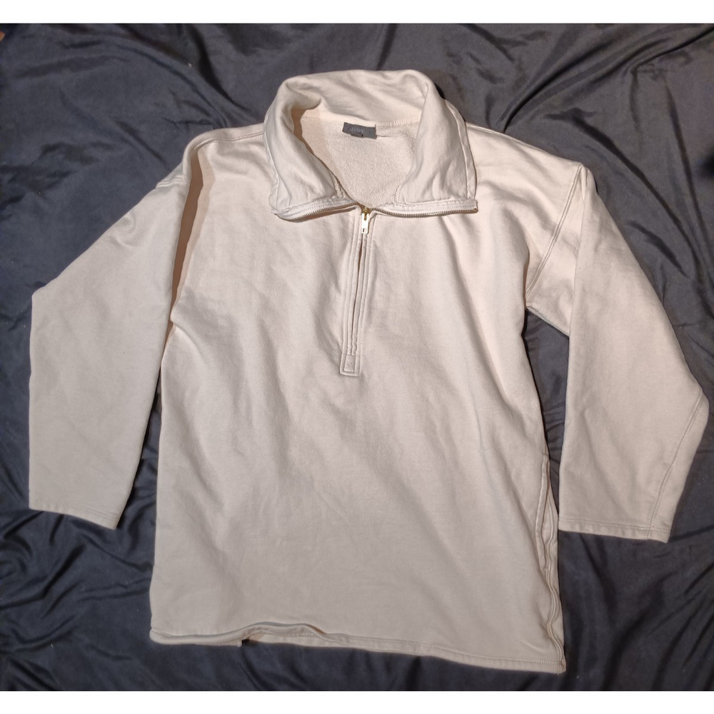 J.Crew University Terry Half Zip Ivory Natural Tunic Sweatshirt Oversized Small